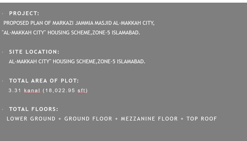 Project by-laws document listing plot area and floor structure of the mosque